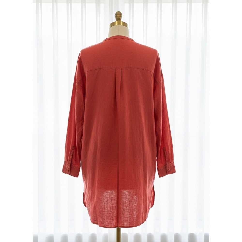 Eileen Fisher Organic‎ Linen Button Front Top Tunic Coral Orange Size Large - Picture 2 of 9